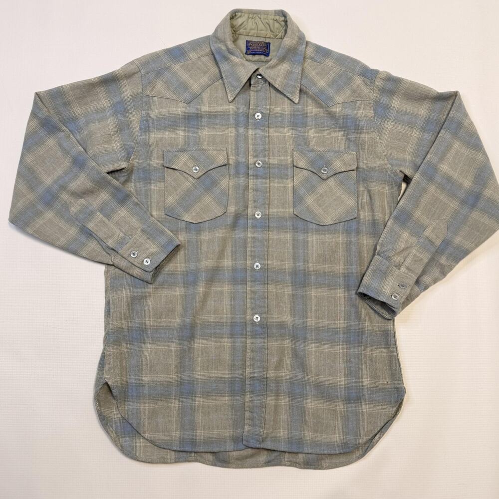 Vintage Pendleton Shirt Mens Large Gray Plaid Wool Flannel Western Button Up